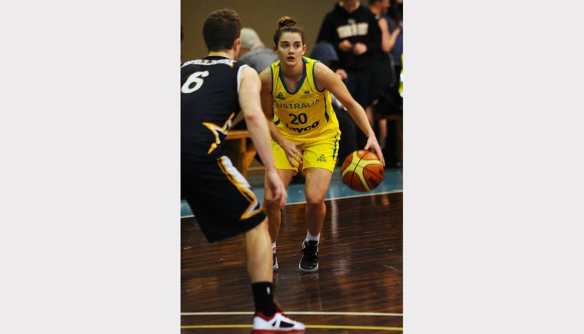 Australian Opals practice game against the Miners Big V youth championships team. Miners Youth-Ash Constable and Opals- Tessa Lavey. PICTURE: KATE HEALY.