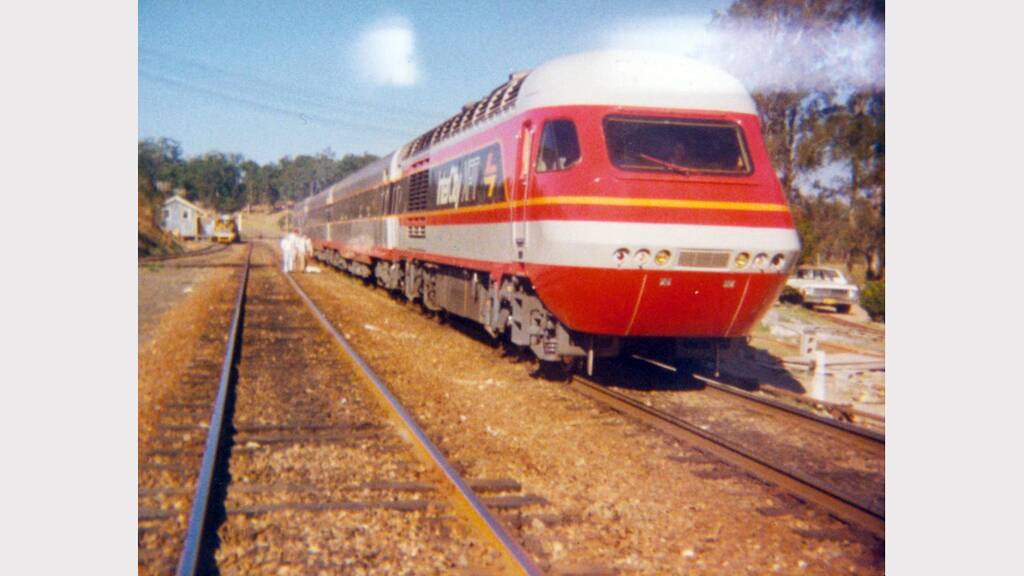 The first XPT at Coopernook station, from sisters Betty Mayers and Kathleen Minett's album.