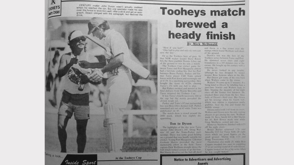 The 1985 Tooheys Cup held at the Group Three Leagues Club saw Taree hold the lead with 231 runs over Port Macquarie with 226 runs.