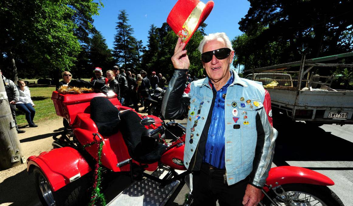 BALLARAT: Ballarat motorcycle legend Keith Jolly at the Central Highlands Ulysses Christmas Appeal Toy Run. Photo: Jeremy Bannister