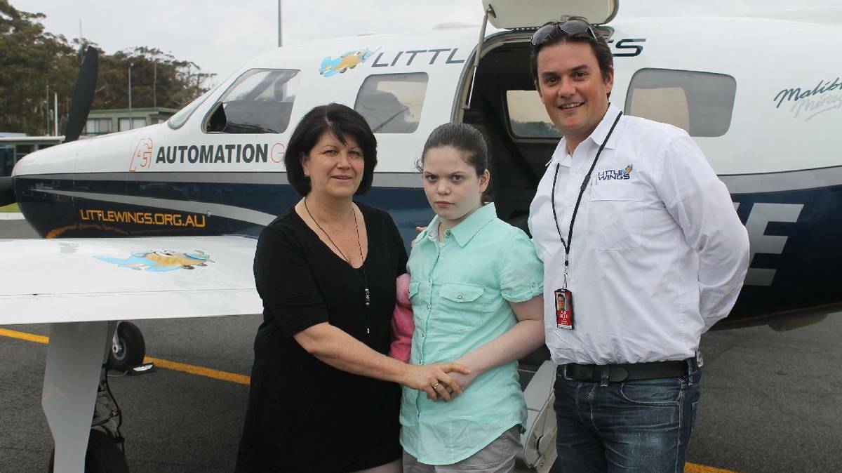 MERIMBULA: After 411 days straight in Westmead Children's Hospital, Lisa and Alayne Drowley return home for Christmas aboard a Little Wings charity flight piloted by Adrian Nisbet.