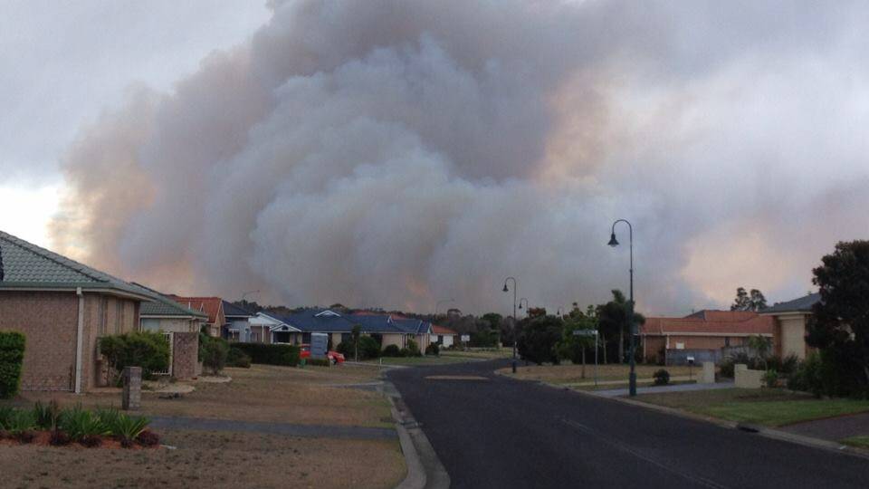 The Crowdy Gap fire, at 2pm today, Thursday from Harbour Village, Harrington. Pic: NSW RFS member Jodi Cree