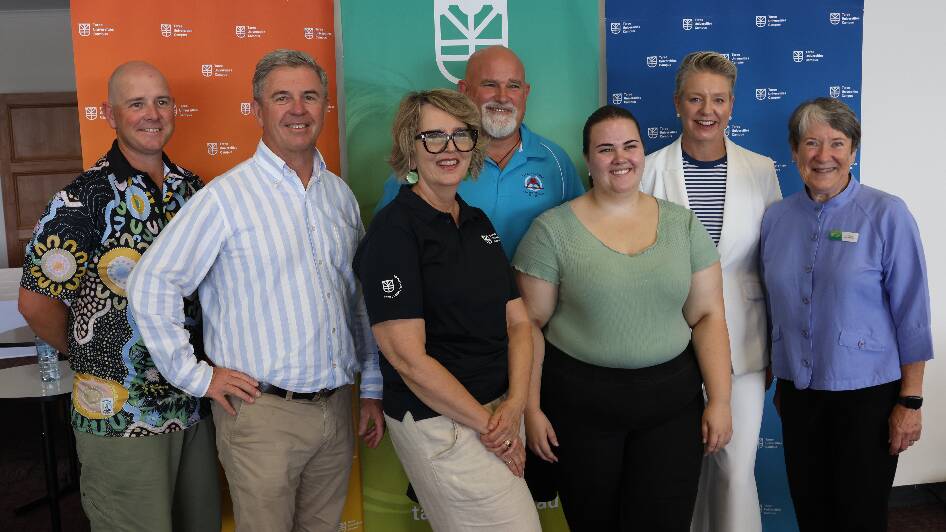 Senator Bridget McKenzie (second from right), Member for Lyne Dr David Gillespie, and TUC CEO Donna Ballard (centre) with board members of Taree Universities Campus. Picture by Rick Kernick.