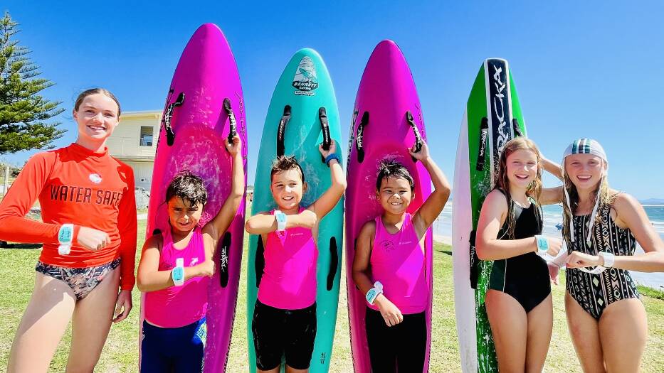  2022 Junior Lifesaver of the Year winner Gemma Eady-Muxlow with Crowdy Head Nippers Billy, Samuel, Bodhi, Liliana and Calista Elmer. Picture supplied.