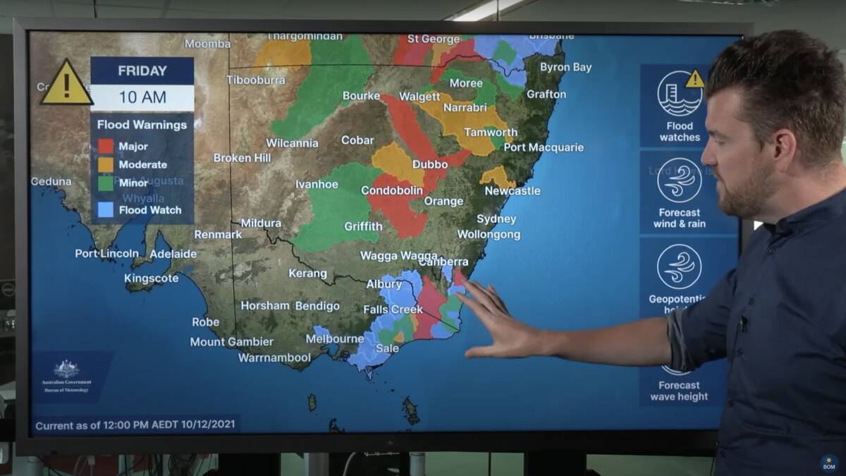 BoM meteorologist Dean Narramore said the Snowy River is "of particular concern" in both NSW and Victoria during his severe weather update on Friday.