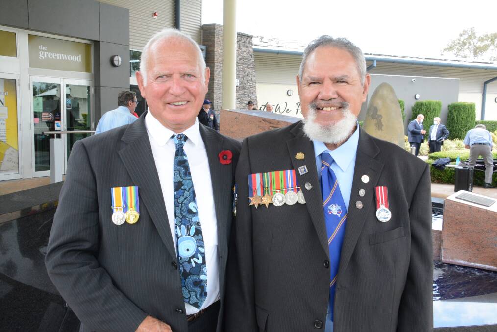 Ray Saunders and Will Paulson at the Remembrance Day ceremony at Club Taree 2021. Photo Scott Calvin. 