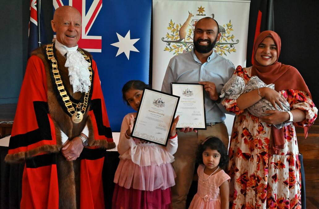 The Farooqi family with Mayor David West at the Citizenship Ceremony in Taree.