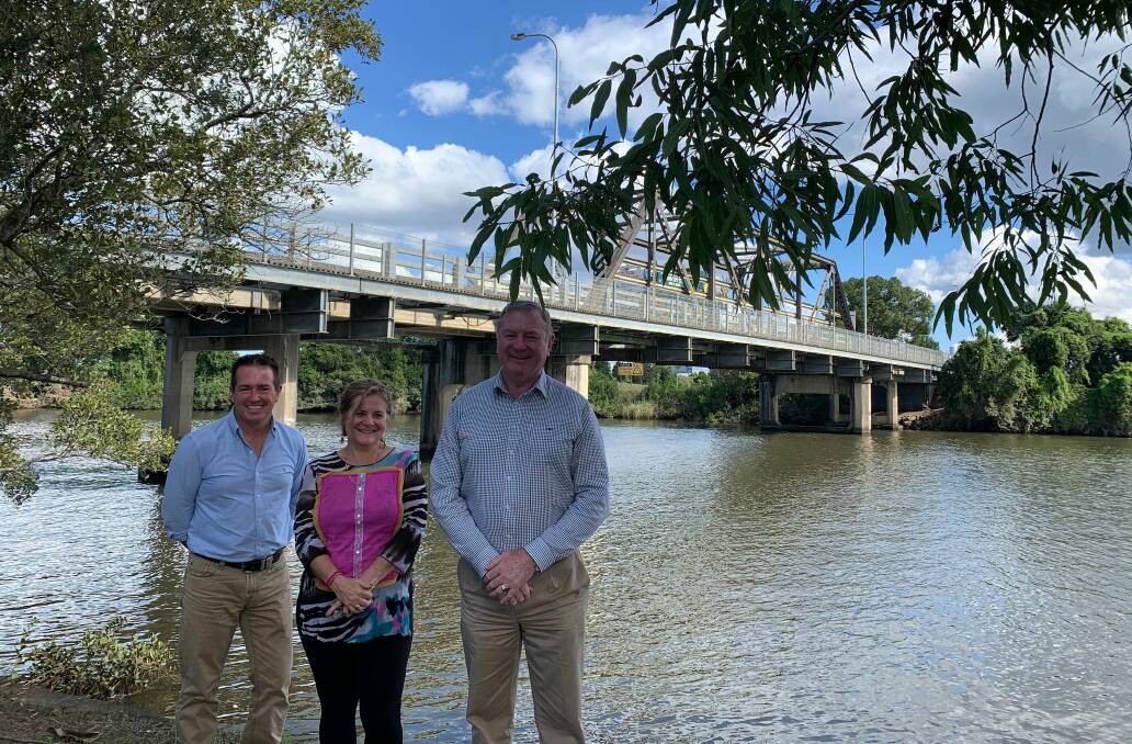 Stephen Bromhead with Deputy Premier Paul Toole and Anna Zycki from Transport for NSW at Dawson River Bridge. Photo supplied