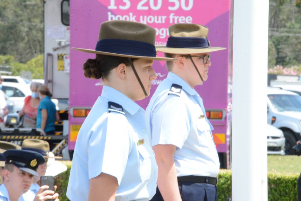 Cadet Sergeant's Lani Farrell and brother Mason at Taree's Remembrance Day ceremony. Photo Scott Calvin. 