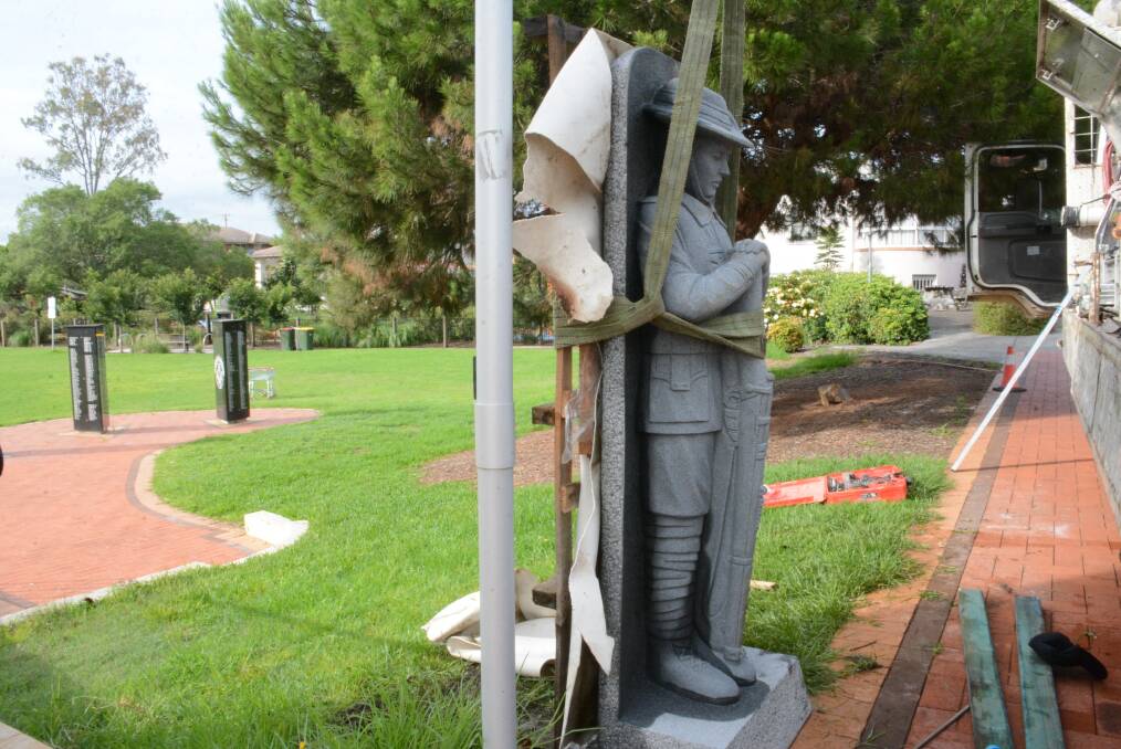 The second matching soldier statue was installed Tuesday morning, November 30 2021. 