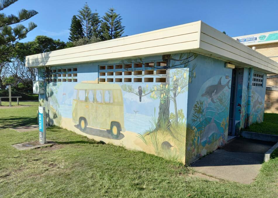 The new toilet block will include a panel that has images of the artwork from the existing block (pictured). Photo MidCoast Council