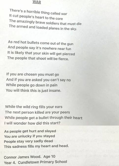 Connor's poem: 'War'. 