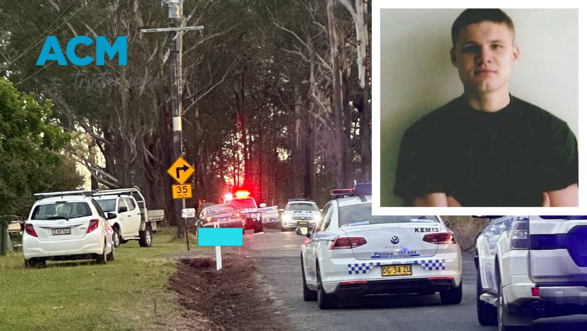 The body of Sam Dieter Liszczak (inset) was found on Fernbank Creek Road in Port Macquarie early on Thursday, November 9. Crime scene picture supplied exclusively to the Port News.