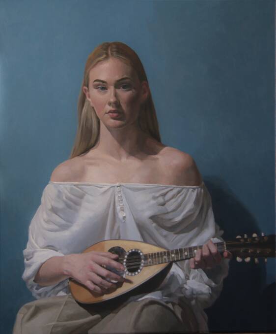 Oil on canvas: Girl with mandolin (2019) by Bruce Rowland.