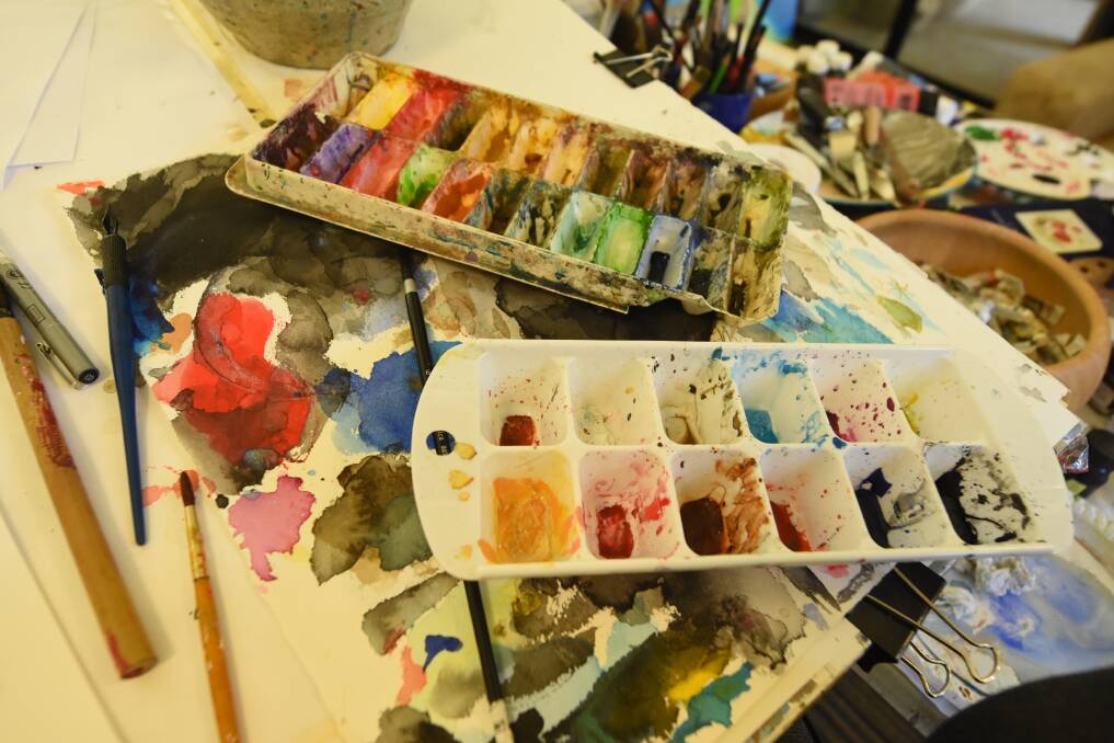 Well used: Just some of Stephen's watercolours.
