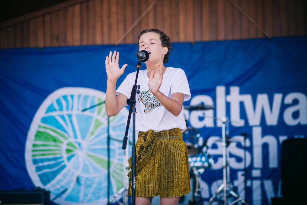 Performer on the rise: Luca Saunders on stage during the Saltwater Freshwater Festival in Coffs Harbour on Australia Day. Photo courtesy of Saltwater Freshwater Arts Alliance.