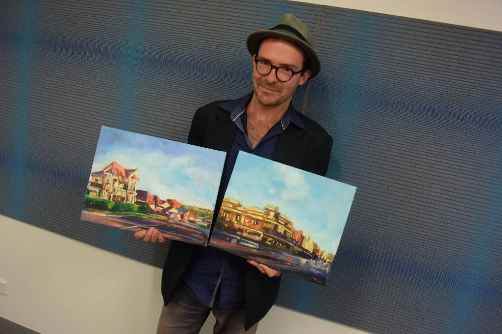 Exhibition: Artist Luke Hey with some of his works that will be on show at The Other Side Art Cafe. Photo: Rob Douglas.