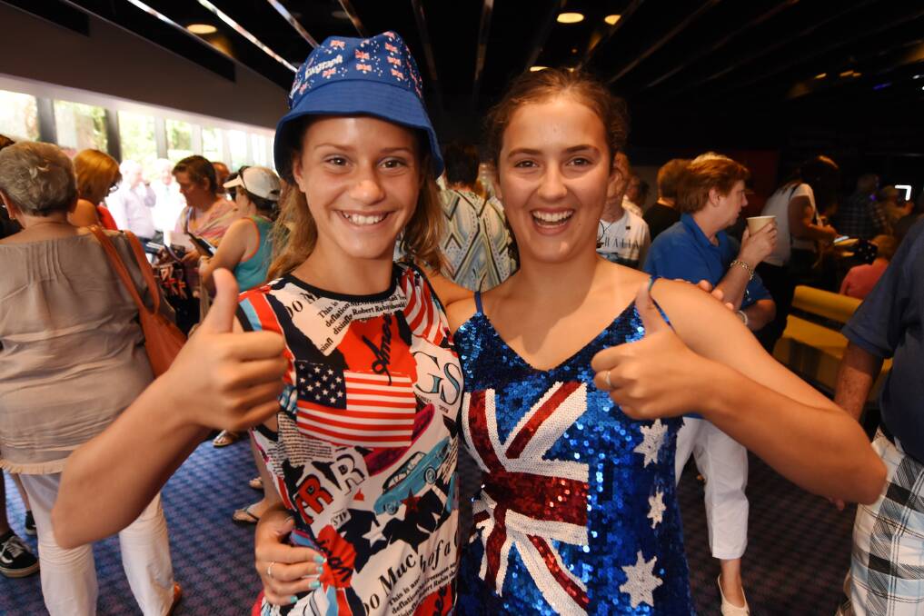 Proud Aussies: Charlee Blanch and Lily McKendry at the 2018 Australia Day festivities in Taree. This year's Taree ceremony will be held at Club Taree. Photo: Scott Calvin.
