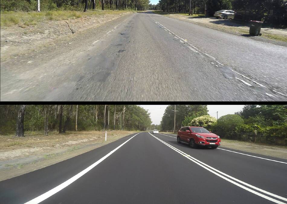 Lined, sealed, delivered: Old Bar Road, before and after road reconstruction.