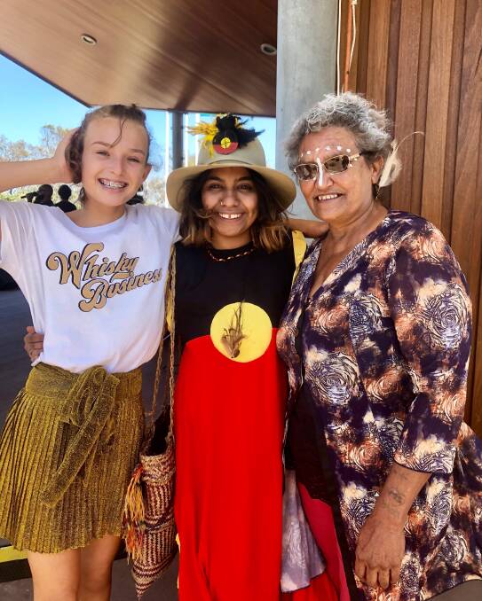 Luca Saunders with Saltwater Freshwater Festival headline act Emily Wurramurra and Aunty Joan McDonald, another Manning local selected as a Made Deadly wild card performer. Both Luca and Joan were invited to sing on stage with Emily as part of the festival entertainment.