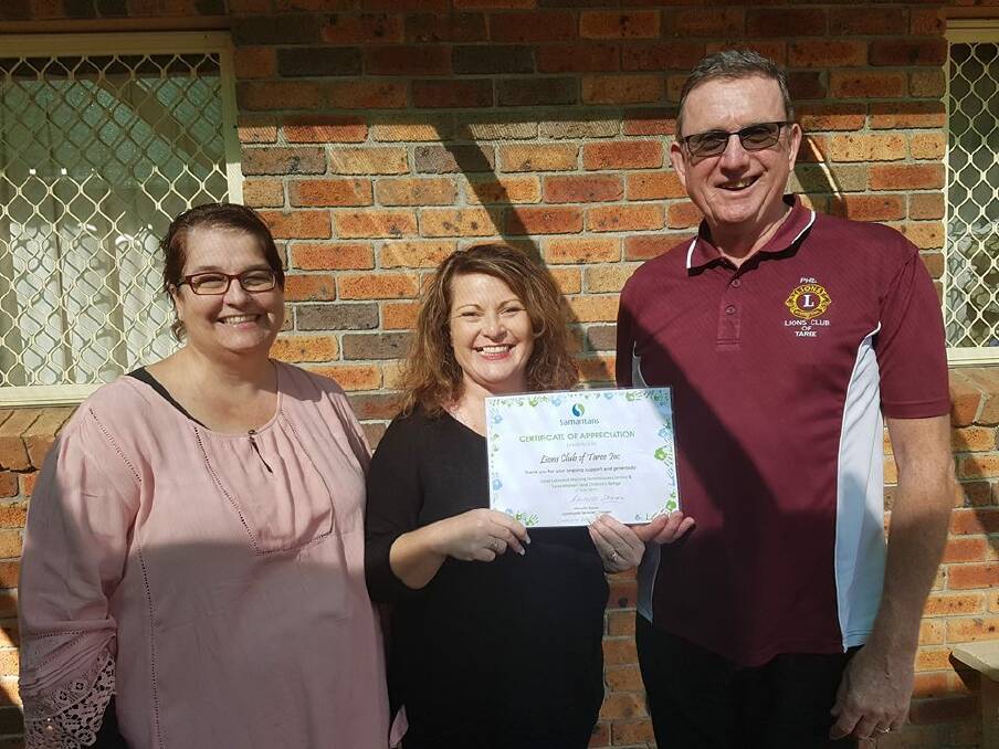 Support: Taree Lions Club immediate past president Phil Grisold with Michelle Stocks, community services manager and Taree Women’s Refuge manager, Suzi Rowe. The refuge was last year’s recipients of funds raised at the inaugural TasteFest on the Manning.