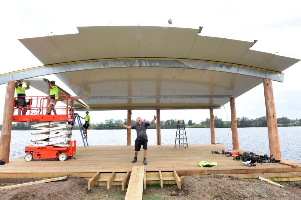 Nearing completion: Riverstage project manager Ken Raison is thrilled with the progress of the stage's construction on the Manning River foreshore. Photo: Scott Calvin.