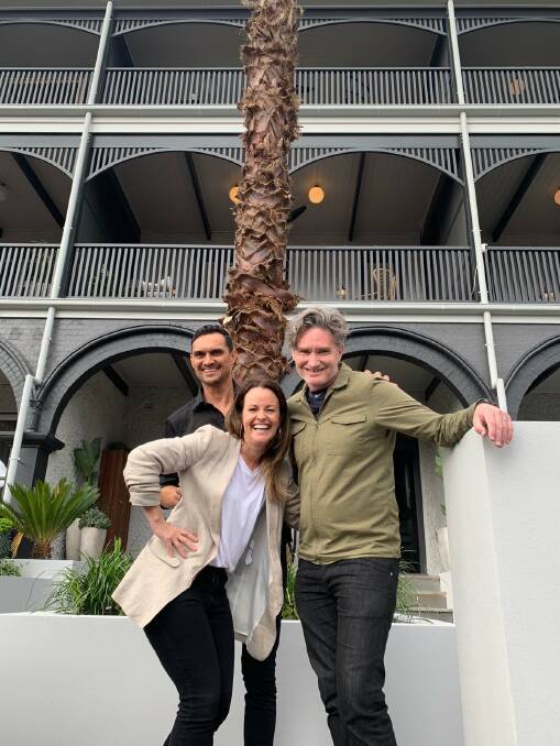 Fan favourites: Comedian Dave Hughes dropped in on Deb and Andy on site in Grey Street, St Kilda, and they took him for a tour of their home. Photo: Supplied.