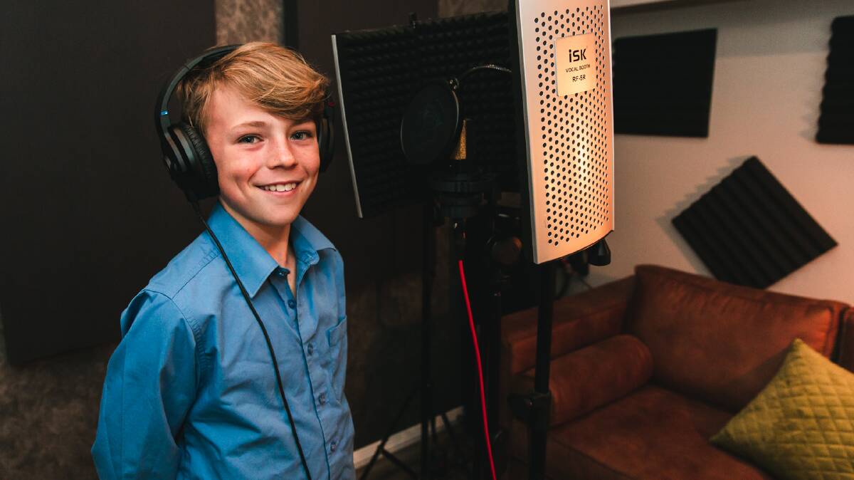 Song a winner: Sam Stephens during his recording session at Jake Davey Studios. Photo: Jake Davey.