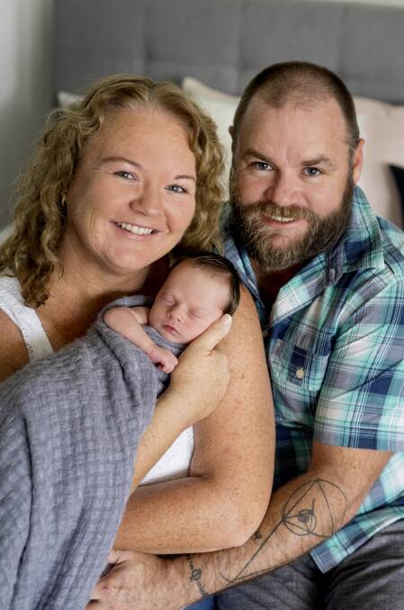 New arrival: Patricia Riley and Jarrod Royal with their daughter, Indiana June Royal. Photo: Supplied.
