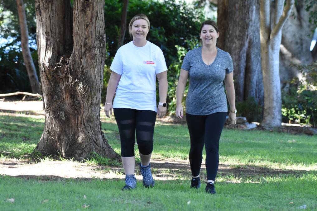 In preparation: Jillian Cameron and Rhiannon Curtis have been training according to the terrain they will encounter on The Great Wall of China during the Great China Challenge trek in May.
