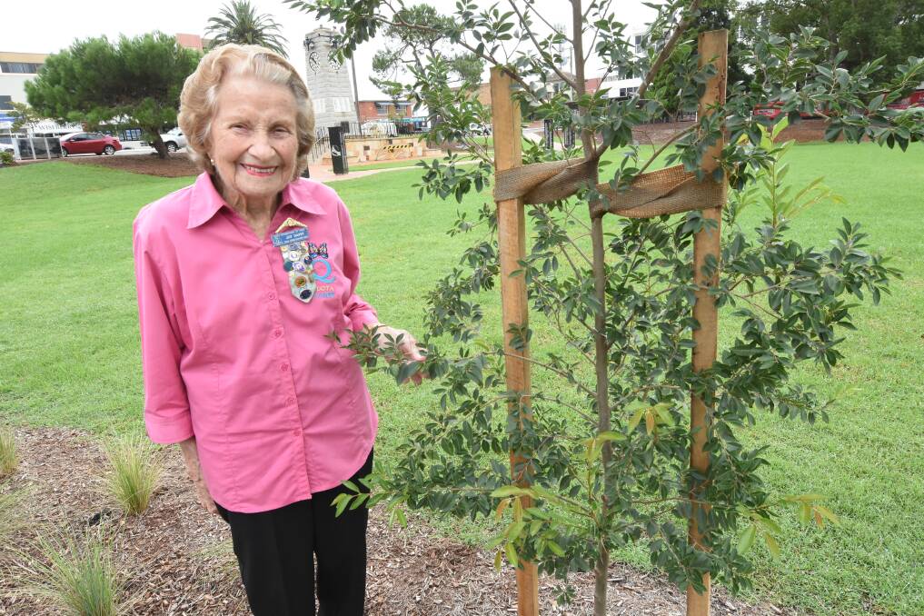 The Tree of Joy: Joy Davey stands by the tree in Fotheringham Park, which has been planted in her honour. Photo: Scott Calvin.