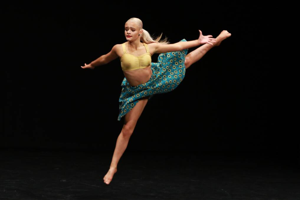 On stage: Jessica Maher from Newcastle received first place in Section 623 Open – Modern Expressive Solo 23 years and under. Photo: Scott Calvin/Carl Muxlow.