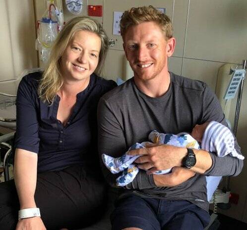 New arrival: Brad Eggins and Wendy Bourke have welcomed their first child, Finnley Oliver Bourke Eggins.