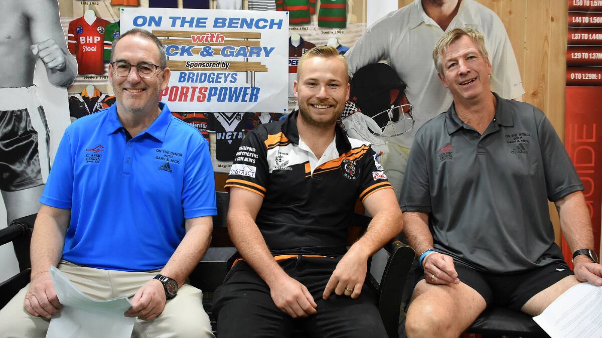 Mick McDonald, Mitch Collins and Gary Bridge in this week's On the Bench, Mick and Gary wearing their new Classic Design Jewellers sponsored shirts.