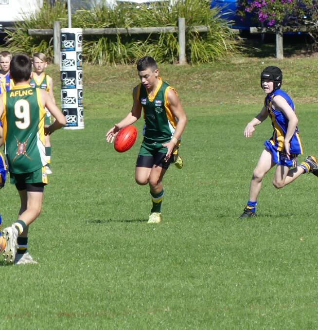 Jaxon Mawson-Gulliford in action for North Coast under 13s at the Northern carnival held in Coffs Harbour.