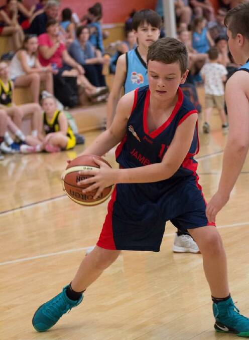 Lachlan Prowse from Taree on court at the John Davidson Country Basketball Jamboree in Tamworth.