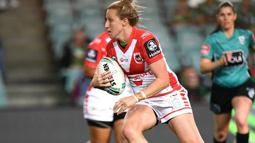 Holli Wheeler makes a charge for St George last season. She'll be on the bench for NSW tonight.