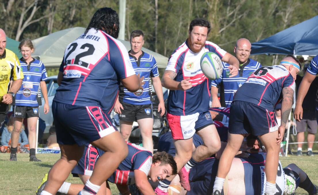 Ratz stalwart Mitch Carter feeds the ball to prop Bronson Rangi during last year's grand final against Wallamba, won 27-15 by the Ratz.