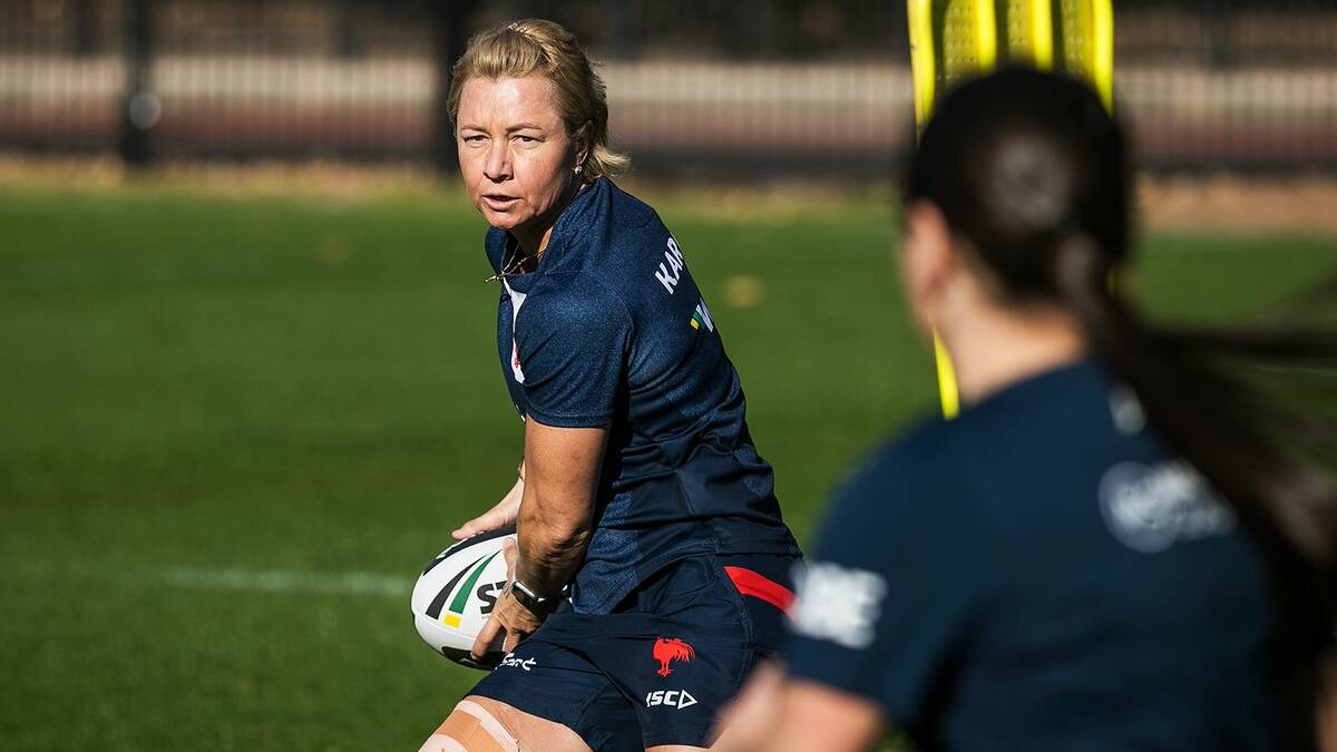 Kylie Hilder training with the Roosters during last season's NRLW campaign.