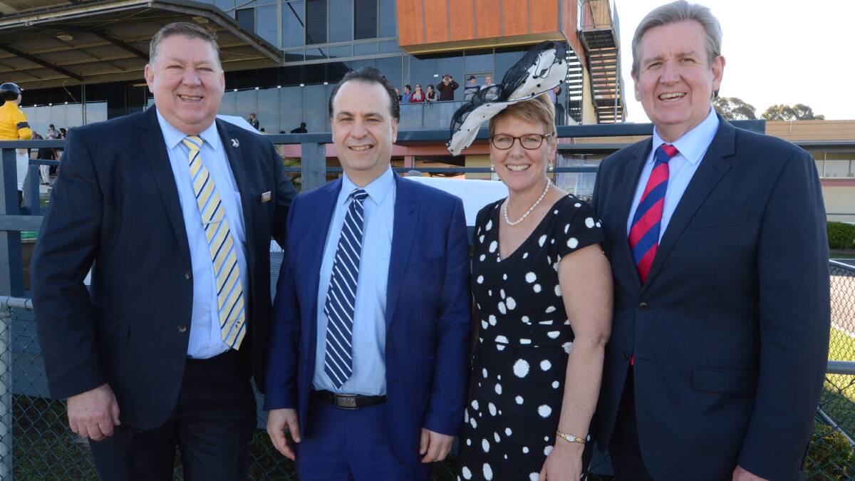 Greg Coleman with Racing NSW CEO Peter V'landys, Rosemary and Barry O'Farrell at the 2016 Taree Cup. Mr O'Farrell is now the CEO of Racing Australia.