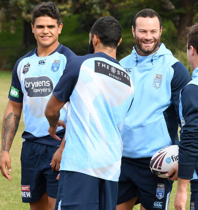 Latrell Mitchell and Boyd Cordner together in the NSW State of Origin side last year. They've been named in the Australian squad for tests upcoming tests against New Zealand and Tonga.