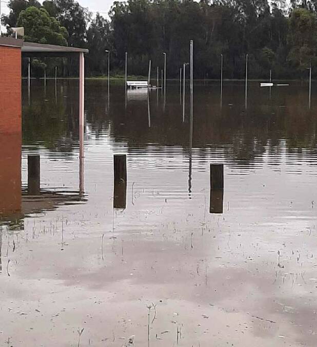 The netball complex under water in the March flood.