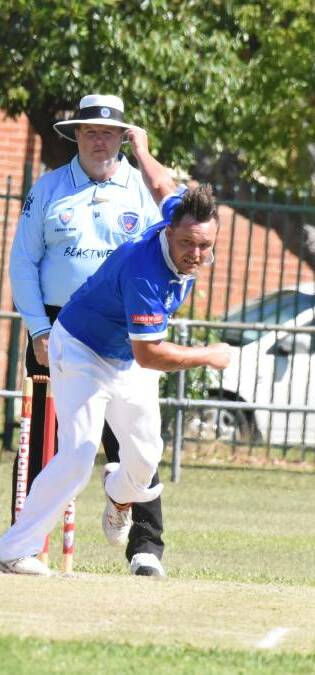 Brendan Mays, bowling for Taree West in a Mid North Coast Premier League match, is one of three Manning cricketers heading to the LMS nationals in Queensland at a date to be confirmed this year.