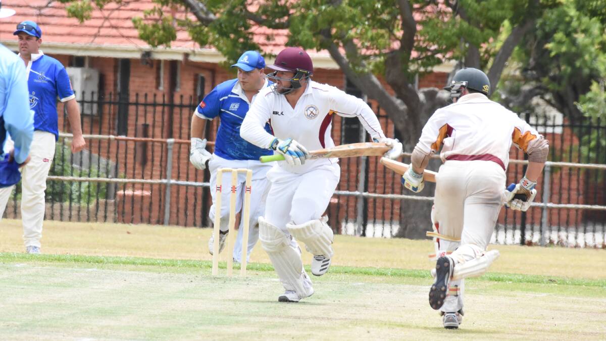 Josh Hyde sets off for a single during the clash against Taree West in February. His hopes of joining United for the rest of the season have been thwarted.