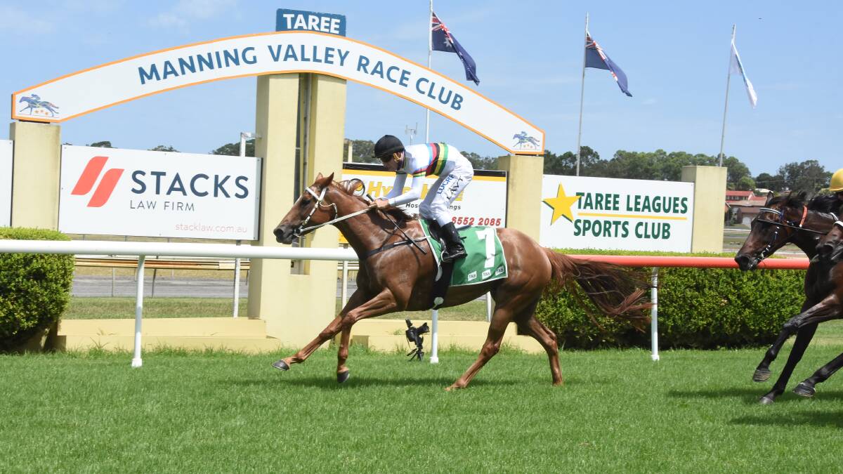 Jockey Adrian Layt led all the way on Miss Eimar to win the XXXX Gold Maiden Handicap for Gosford trainer Gregory McFarlane at this week's Manning Valley Race Club meeting.