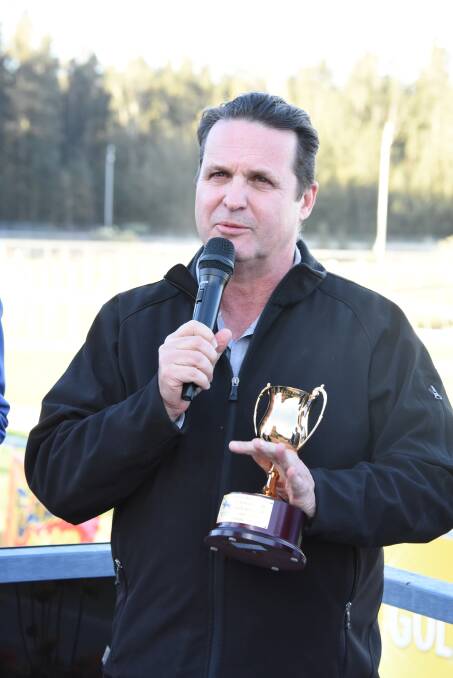 Successful trainer Richard Freedman speaking after last year's Taree Gold Cup win with Shalmaneser.