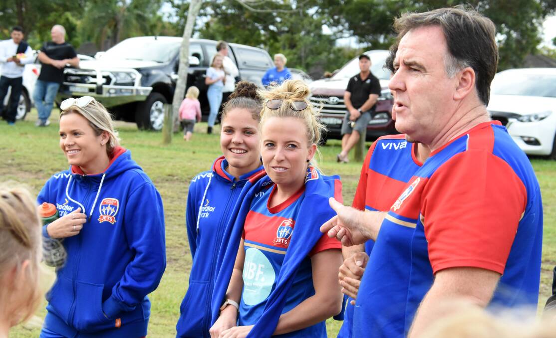 Newcastle Jets chief executive Lawrie McKinna was in Taree this week with W-League stars Hannah Brewer, Cassidy Davis and Sophie Nenadovic to conduct a coaching clinic.