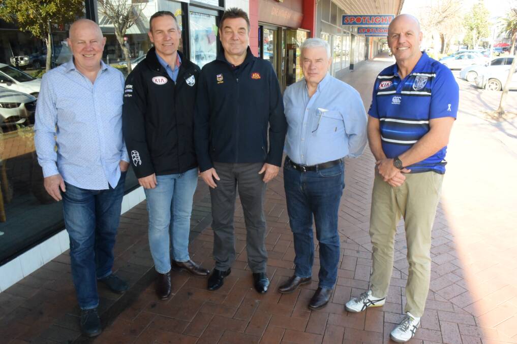 Canterbury recruitment manager Mark Hughes, chief executive Andrew Hill,Country Rugby League operations manager Burt Lowry, Canterbury board member Chris Anderson and pathways performance manager Andy Patmore met with Group Three senior and junior league officials this week. Photo Rob Douglas