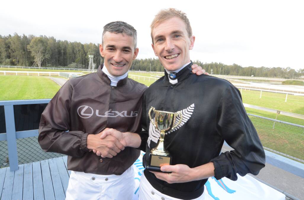 Corey Brown congratulates Ben Looker after Looker's win in the Corey Brown Cup at Taree.