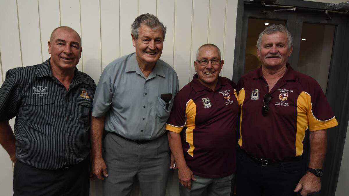 Group Three chairman Wayne Bridge with hall of fame members Brian Eakin, Kevin Hardy and Errol Ruprecht at the induction held at the Wingham Services Club.
